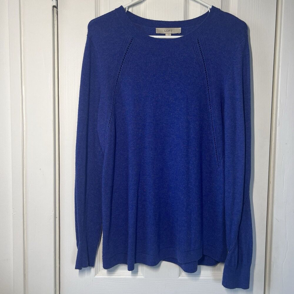 LOFT Women’s Wool-Blend Crewneck Sweater Blue/Purple Large Cozy Knit